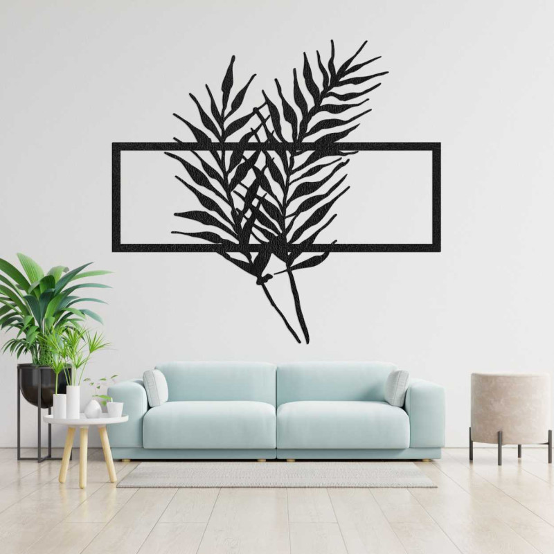 Drevený obraz s minimalistickými listami v ráme...