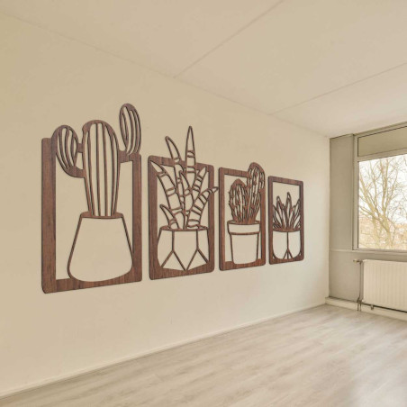 Rustikálna drevená dekorácia s jemnými motívmi izbových rastlín Rustikálna drevená dekorácia s jemnými motívmi izbových rastlín