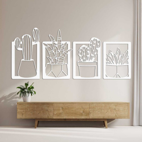 Štýlový prírodný obraz z dreva so vzorom sukulentov a kaktusov Štýlový prírodný obraz z dreva so vzorom sukulentov a kaktusov