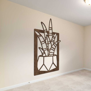 Drevená nástenná dekorácia so štyrmi motívmi sukulentov a kaktusov v kvetináčoch