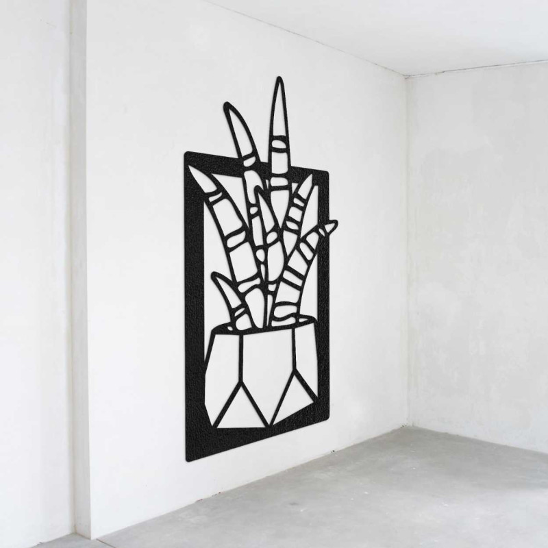 Nástenná drevená dekorácia s motívom prírodných rastlín a kvetináčov