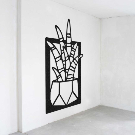 Nástenná drevená dekorácia s motívom prírodných rastlín a kvetináčov