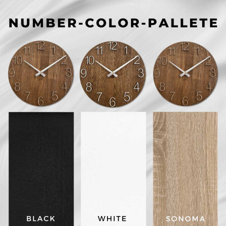 Vyrezávané hodiny z dreva s jednoduchým ciferníkom a minimalistickým dizajnom.