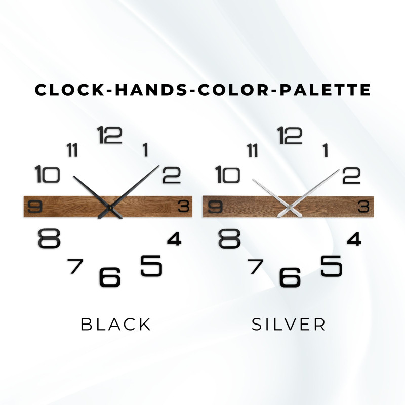 Dizajnové drevené nástenné hodiny s tmavými ručičkami a oddelenými, veľkými číslicami.