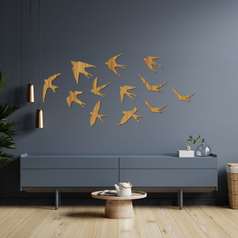 Drevené dekorácie lietajúcich vtákov - HEJNO