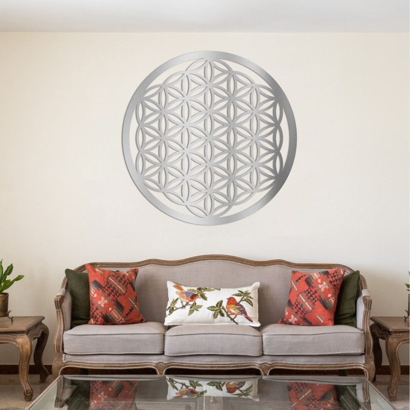 Drevená nástenná dekorácia Kvet života, posvätná geometria mandala.