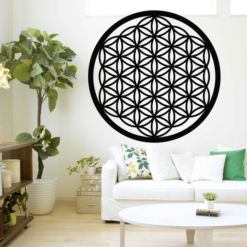 Drevená nástenná dekorácia Kvet života, posvätná geometria mandala.