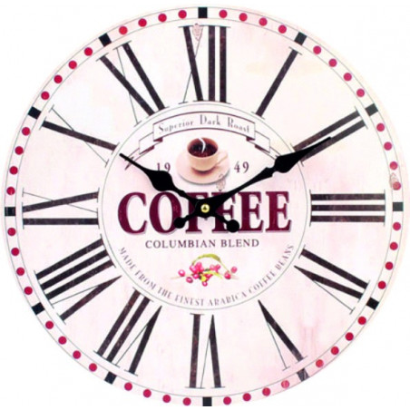 Nástenné hodiny z dreva raná kávička MDF . Fi 34 cm Nástenné hodiny z dreva raná kávička MDF . Fi 34 cm