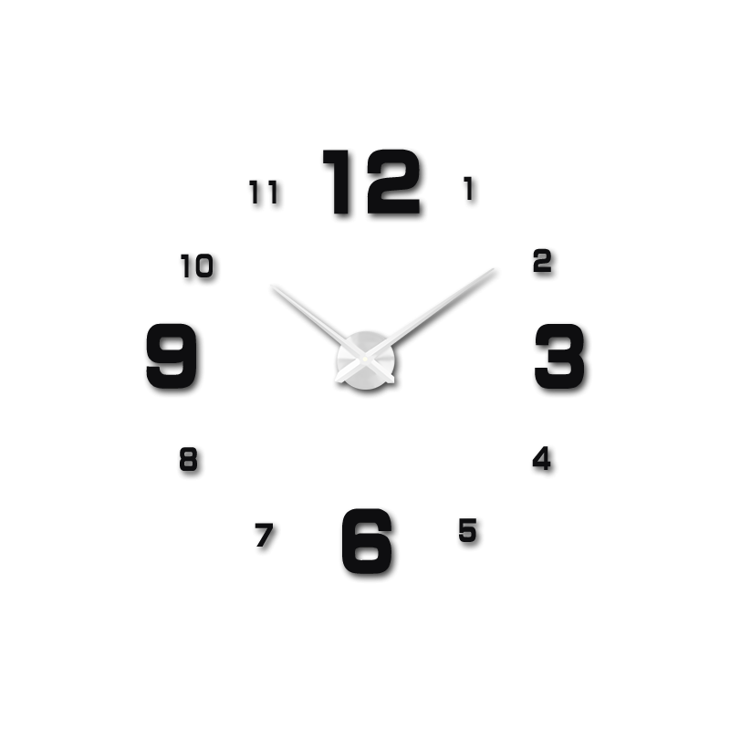 Moderné 3D hodiny s jemnými ručičkami a odvážnym rozložením číslic.