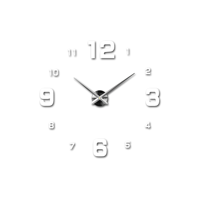 Nástenné hodiny s jednoduchými ručičkami a veľkými 3D číslami pre lepšiu čitateľnosť.