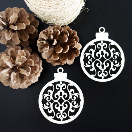 Drevená ozdoba-Vianočná guľa, rozmer: 79x90 mm