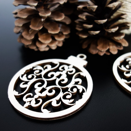 Drevená ozdoba-Vianočná guľa, rozmer: 79x90 mm