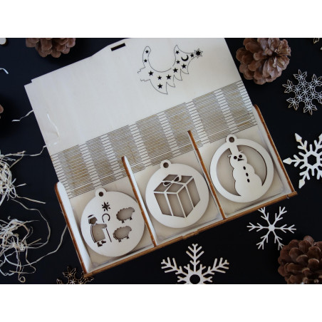 Drevené vianočné ozdoby, 1 sada-18 kusov