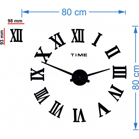 Nástenné hodiny nalepovacie MAXI  PLEXI - rímske čísla 2D Nástenné hodiny nalepovacie MAXI  PLEXI - rímske čísla 2D