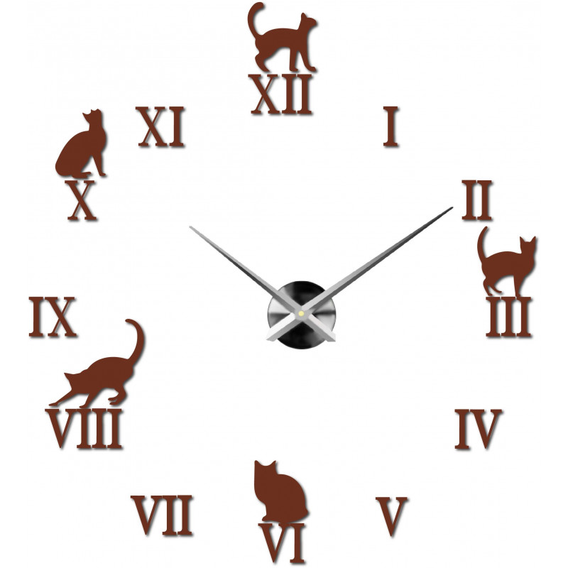 Hodiny na stenu mačky  DIY,  Nalepovacie hodiny na stenu mačky