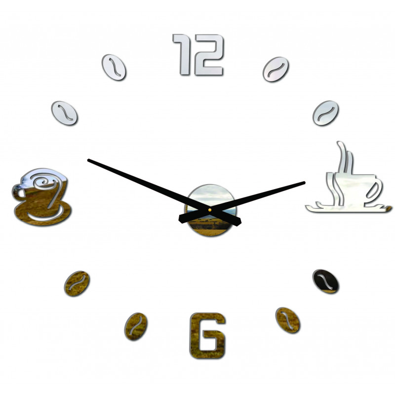 Veľké nástenné hodiny nalepovacie COFFE PLEXI