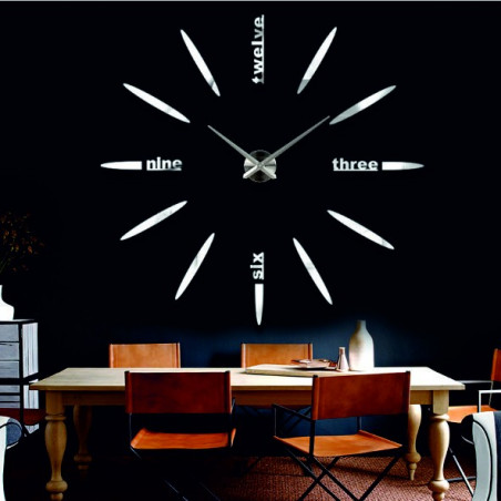 Veľké nástenné hodiny nalepovacie zrkadlové 3D DIY SIX
