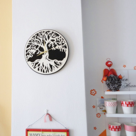 Nástenné hodiny strom života materiál preglejka topoľ a čierna MDF