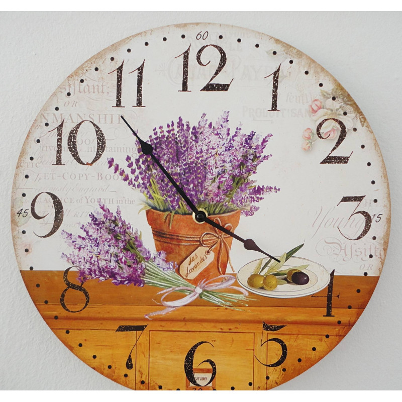 Drevene hodiny levandulovy sen MDF . Fi 30 cm
