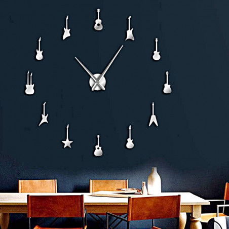 Nástenné hodiny Gitara moderné nalepovacie zrkadlové hodiny DIY GITARA