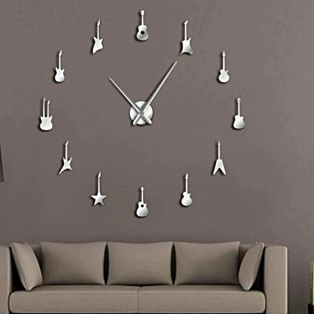 Nástenné hodiny Gitara moderné nalepovacie zrkadlové hodiny DIY GITARA