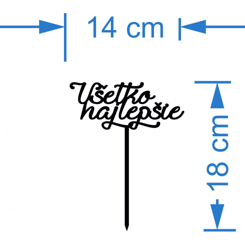 Plastový zápich na tortu všetko najlepšie  Rozmer 138 x 180 mm